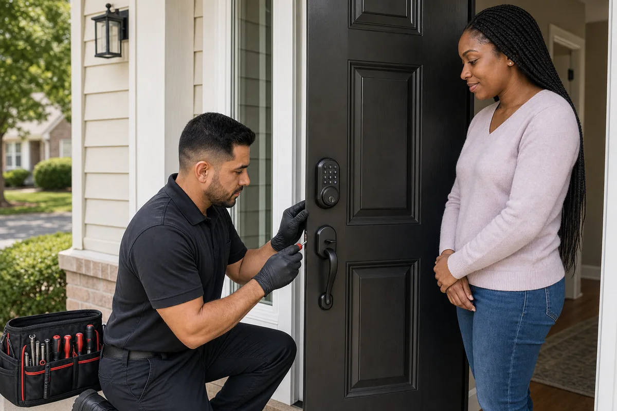 Landover locksmith installing new smart deadbolt hardware