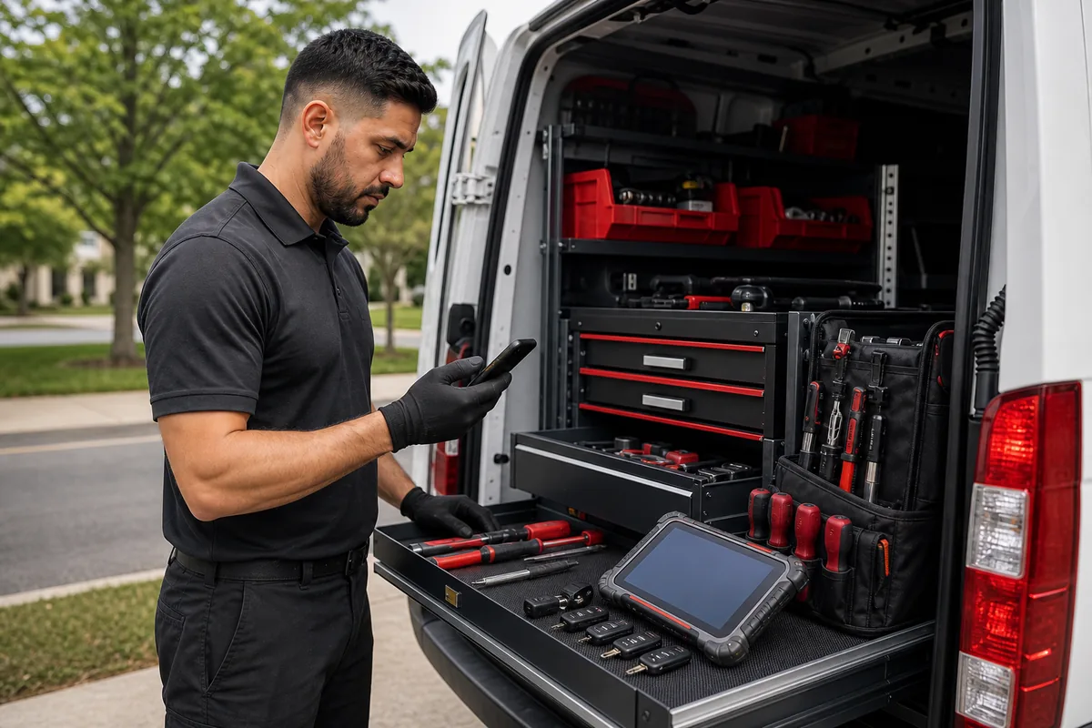 Mobile locksmith technician responding to a Landover service request