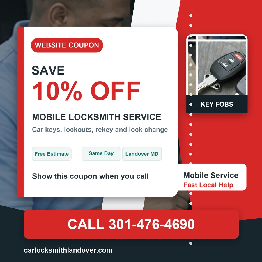 10 percent off coupon for Car Locksmith Landover mobile locksmith service