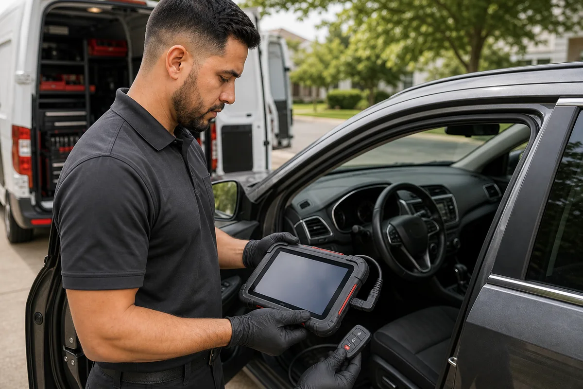 Key fob programming with diagnostic tablet during Landover mobile service